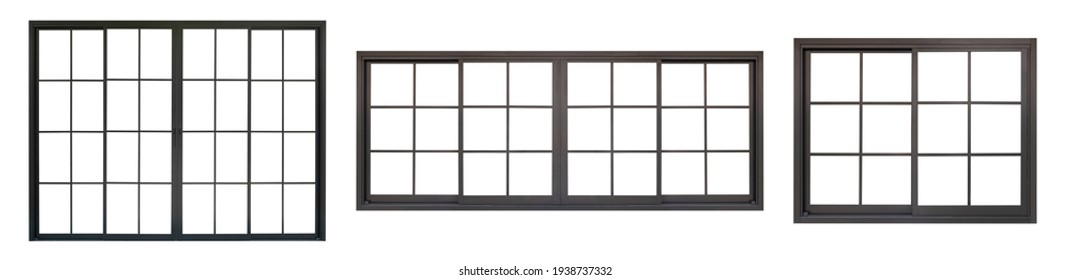 Black Metallic Window And Door Frame Set Isolated On White Background