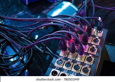 Black Microphone Cables Connected To The Sound Mixer