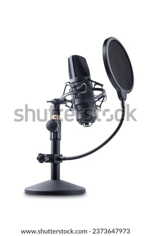 Black microphone on a white isolated background. 