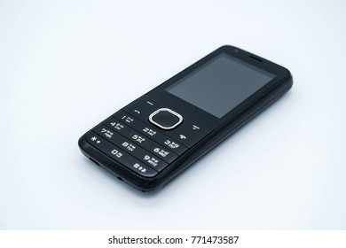 Black Mobile Features Phone On White Background