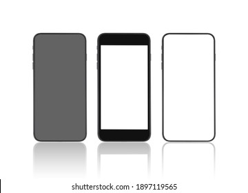 Black Mobile Phone Mockup Blank Screen Isolated With Clipping Path On White Background