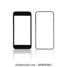 Black Mobile Phone Mockup Blank Screen Isolated With Clipping Path On White Background