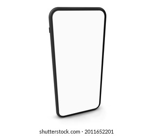 Black Mobile Phone Mockup With Perspective View. Blank Screen Smartphone Isolated On White Background.