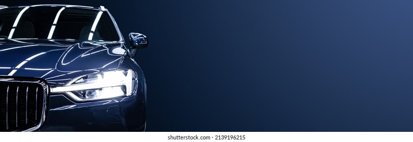 Black modern car closeup on black background. - Shutterstock ID 2139196215