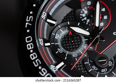 Black Modern Clock Face. Close Up Background.