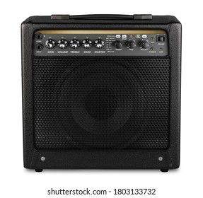 Black Modern Electric Guitar Amp Modelling Amplifier Isolated On White Background Rock Heavy Metal Studio Instrument Concept