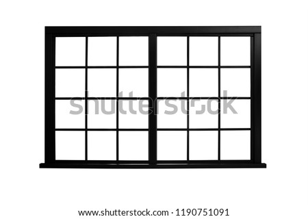 Black modern window on white background. Architectural element