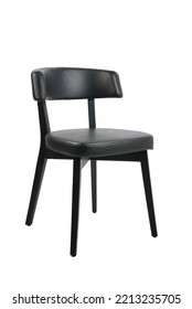 Black Modern Wood,leather Chair,White Background,side Shot
