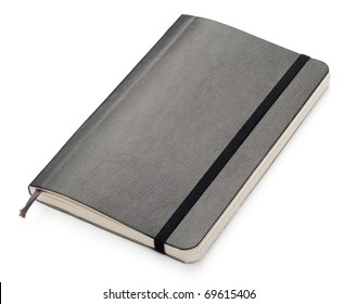 Black Moleskine Notebook On White Background