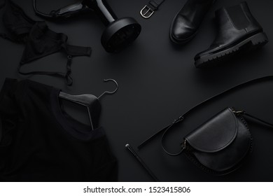 Black Monochromatic Flatlay On Black Background Stock Photo (Edit Now ...