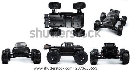 Black monster truck different view isolated on studio background
