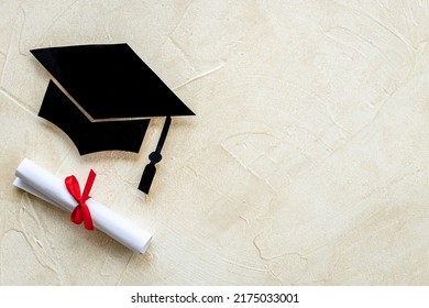 Black Mortarboard Graduation Cap Paper Cut With Diploma. Education Concept