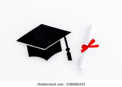 Black Mortarboard Graduation Cap Paper Cut With Diploma. Education Concept