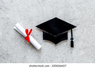 Black Mortarboard Graduation Cap Paper Cut With Diploma. Education Concept