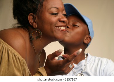 Black Mother And Son Interacting