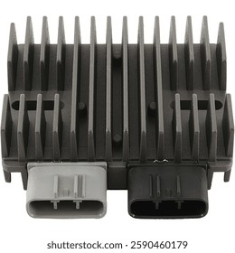  A black motorcycle ECU Engine Control Unit with two connectors.