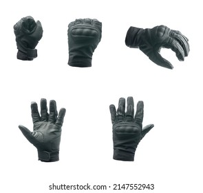 Black motorcycle gloves isolated on a white background.
