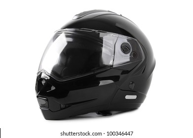 Black Motorcycle Helmet Isolated