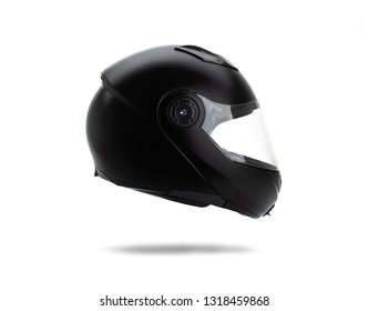 Black motorcycle helmet on white background