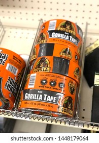 Black Mountain, NC / USA - July 10, 2019: Black Gorilla Brand Tape In Rolls On A Shelf In A Local Supply Store.