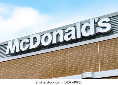 Black Mountain, NC / USA - May 28, 2019: This Is The Logo For McDonald's Restaurant The World's Largest Hamburger Chain. They Have Been In The News Recently For Alleged Sexual Harassment.