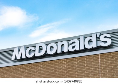 Black Mountain, NC / USA - May 28, 2019: This Is The Logo For McDonald's Restaurant The World's Largest Hamburger Chain. They Have Been In The News Recently For Alleged Sexual Harassment.