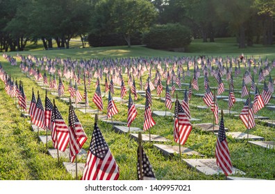 Black Mountain, NC / USA - May 25, 2019: This Is A Color Photo Of Flags At A Veterans Cemetery In North Carolina During Memorial Day Weekend.