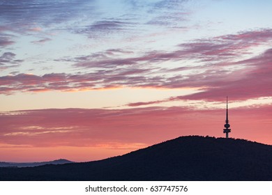 The Black Mountain And Telstra Tower Silhouettes At Dawn