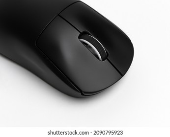 Black mouse computer gaming closeup on white