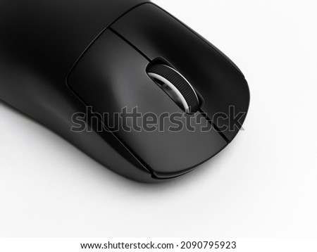 Black mouse computer gaming closeup on white
