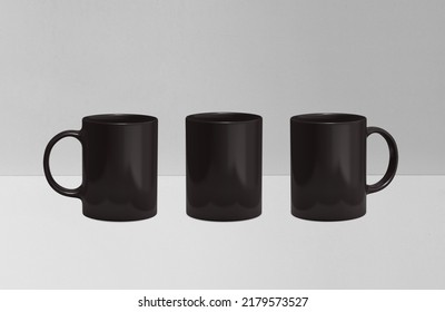 Black Mug Mockup Isolated On Grey Background