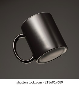 black mug mockup on black background.