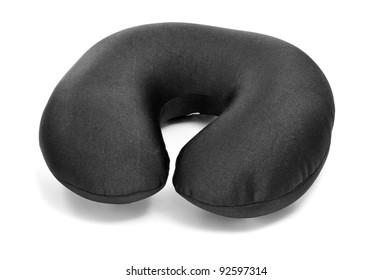 A Black Neck Pillow Isolated On A White Background