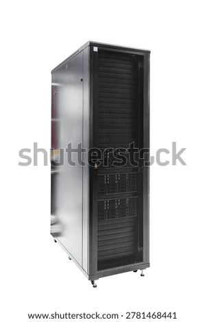Black network server rack isolated on white background