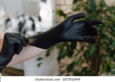 Black Nitrile Gloves On Hands