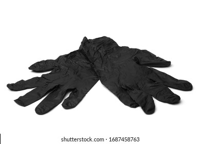 Black Nitrile Protective Gloves On White Background