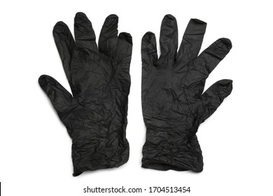 Black Nitrile Protective Gloves On White Background