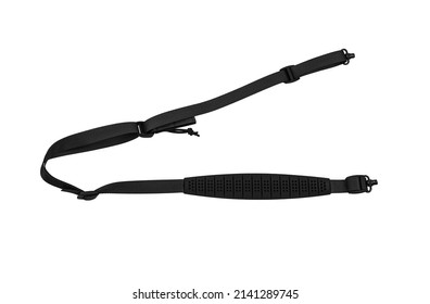 Black Nylon Shoulder Strap For A Gun Isolated On White Background