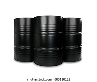 Black oil barrels on white background