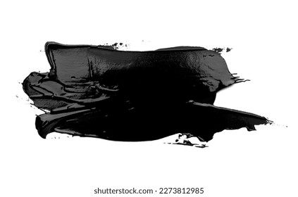 Black oil paint stroke on white background, top view