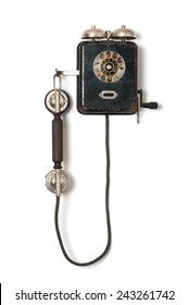 Black Old Wall Telephone On White Background