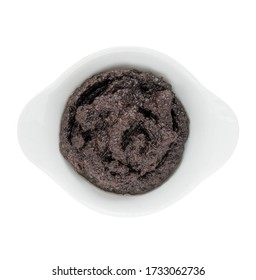 Black Olive Paste In A White Bowl