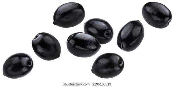 Aceitunas negras aisladas en fondo blanco