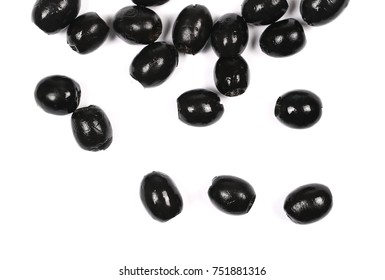 Black Olives Isolated On White Background, Top View