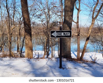 Black One Way Sign In Algonkian Regional Park, Sterling, Virginia