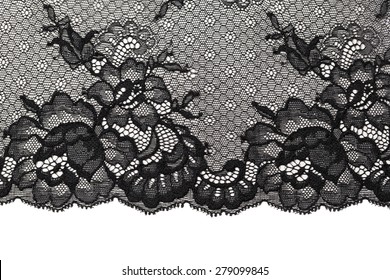 Black Openwork Lace Isolate On Background.