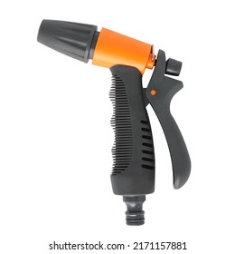 Black Orange Plastic Watering Garden Hose Sprayer Multi-functional Spray Gun Isolated On White Background