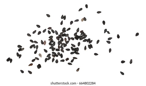 Black organic sesame seeds isolated on white background, top view - Shutterstock ID 664802284
