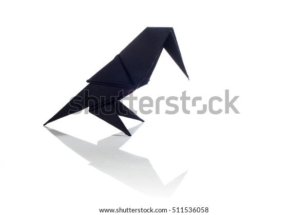 Black Origami Crow Isolated Over White The Arts Animals