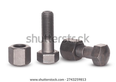 Black oxide bolt and nut (ฺBolt torque) isolated on white background.With clipping path.